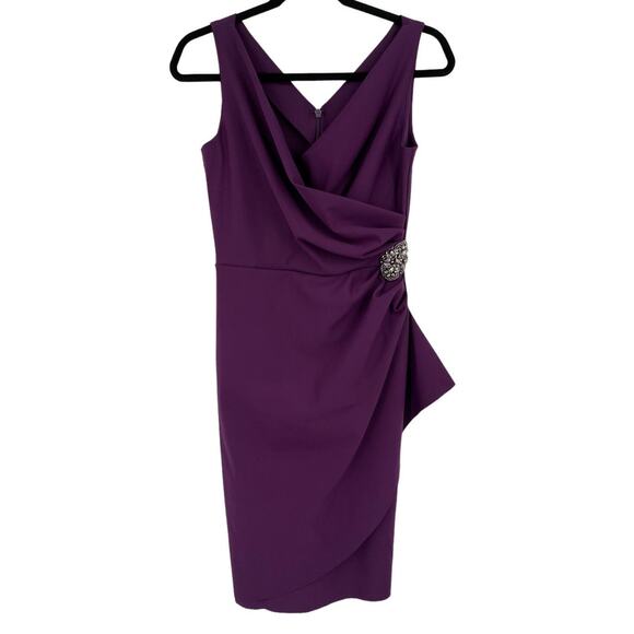 Alex Evenings dress purple short ruched sheath faux wrap size 2 - Picture 1 of 6